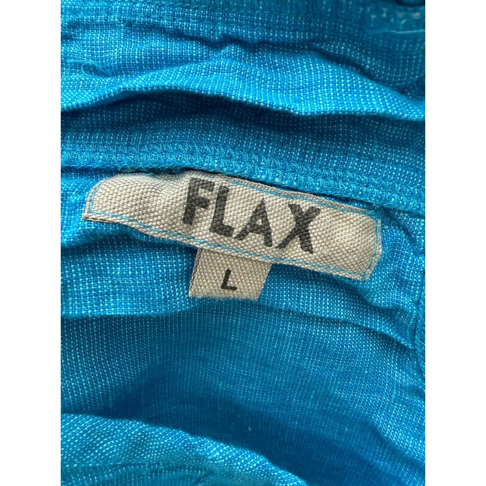 Flax Linen Tunic Blouse Womens Large Blue Lagenlook Travel Beachy Vacation Boho - Picture 6 of 10